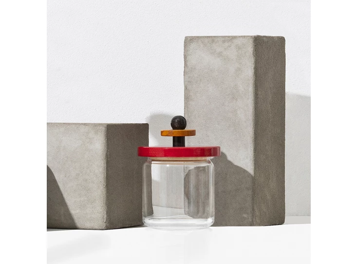 Alessi-Twergi-voorraaddoos-met-houten-deksel-rood