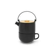 Bredemeijer-Silhouet-tea-for-one-05L-zwart-met-deksel-bamboe