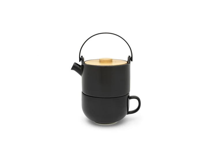 Bredemeijer-Silhouet-tea-for-one-05L-zwart-met-deksel-bamboe