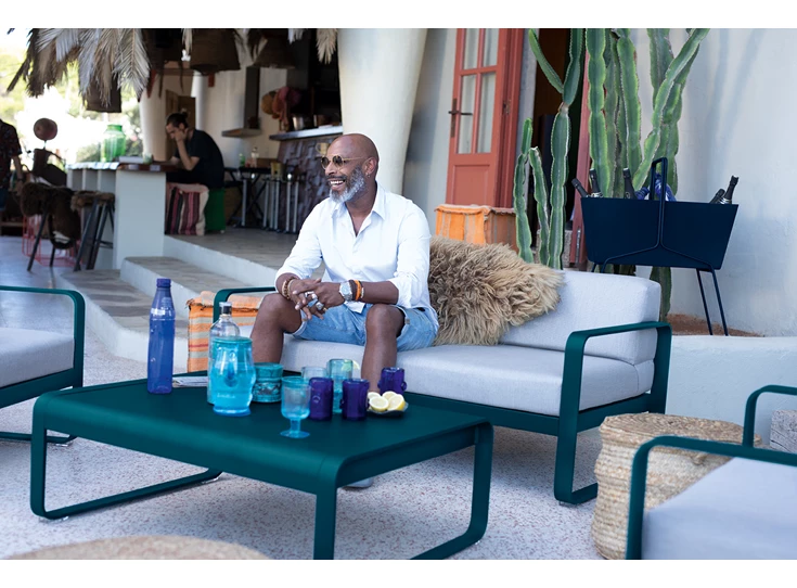 Fermob-Bellevie-sofa-2-zit-160x75x71cm-blanc-coton-wit-stof-gris-flanelle