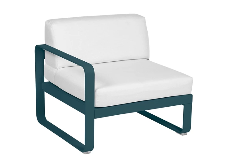 Fermob-Bellevie-sofa-module-links-1-zit-frame-bleu-acapulco-stof-blanc-grise