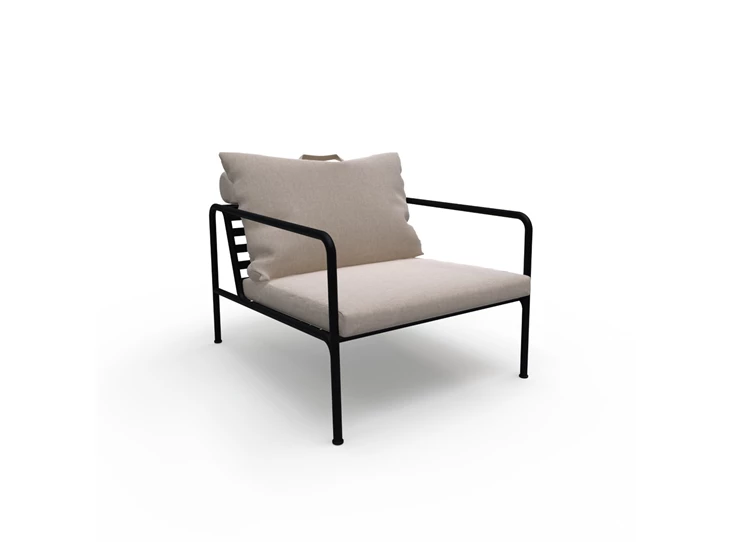 Houe-Avon-sofa-eenzit-frame-powder-coated-black-steel-kussen-sunbrella-ash-heritage