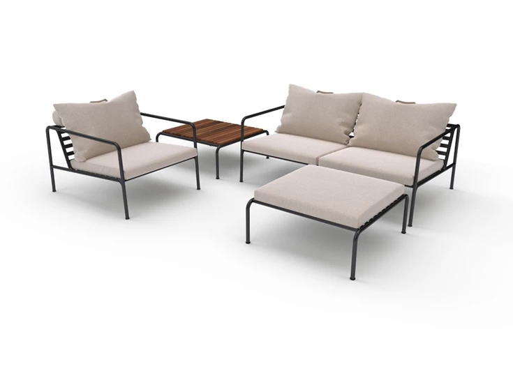 Houe-Avon-sofa-tweezit-frame-powder-coated-black-steel-kussen-sunbrella-ash-heritage