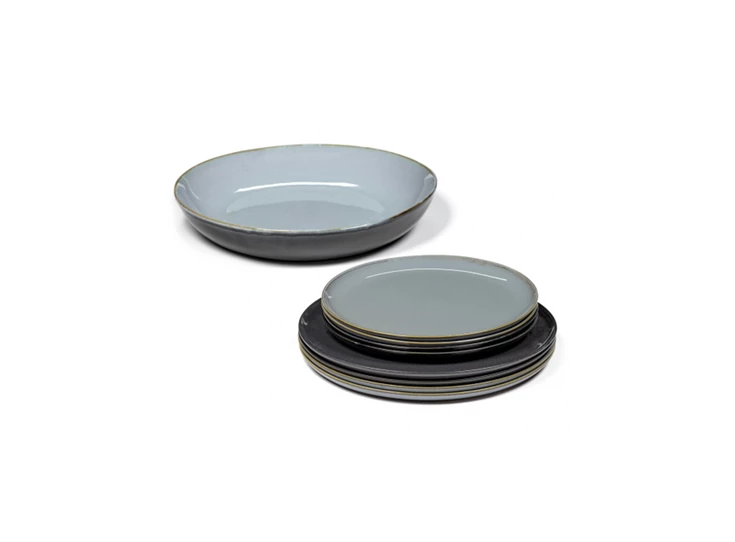 Serax-Anita-Le-Grelle-Terres-De-Reves-dinner-set-van-9-4x-plat-bord-4x-dessertbord-schaal-smokey-dar