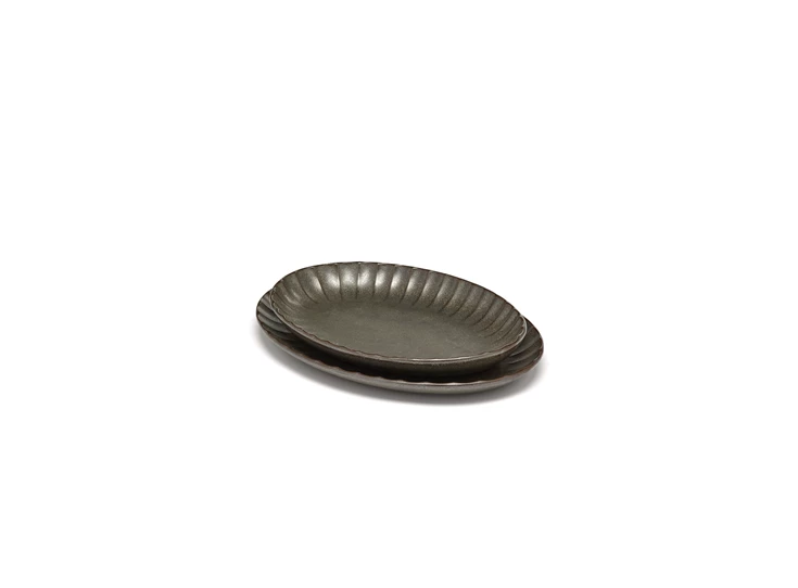 Serax-Sergio-Herman-Inku-schaal-ovaal-geribbeld-22x154x27-groen