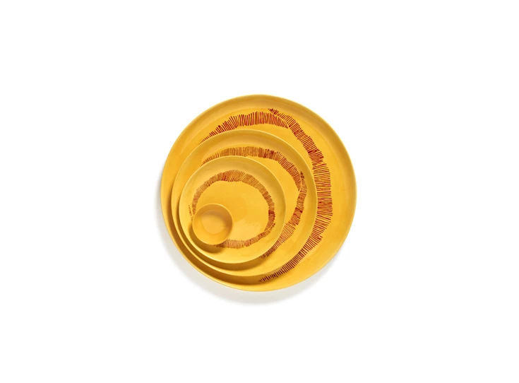 Serax-Yotam-Ottolenghi-Feast-bord-S-19x19x2cm-sunny-yellow-swirl-stripes-rood