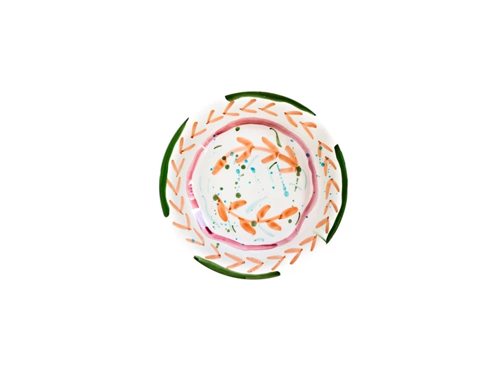 Val-Pottery-Marvelous-bord-D27cm-H3cm-Miguel-dark-orange-feathers