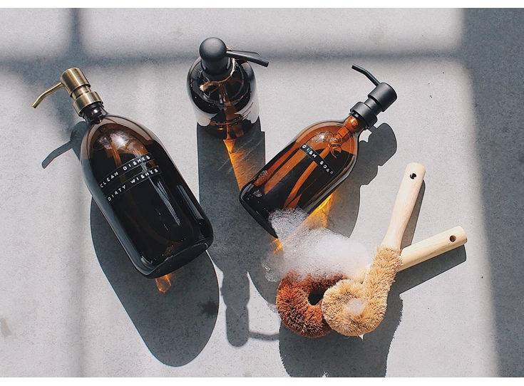 Wellmark-afwaszeep-1000ml-amber-glas-brass-clean-dishes-dirty-wishes