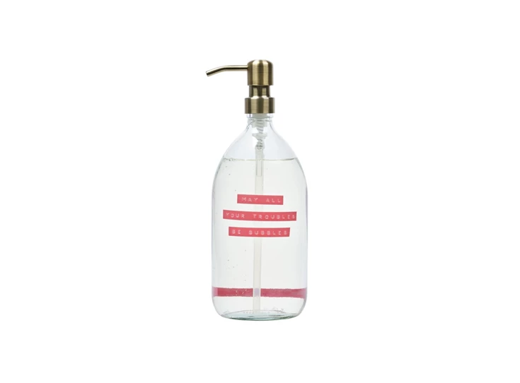 Wellmark-handzeep-1L-helder-glas-brass-roze-may-all-your-troubles-be-bubbles